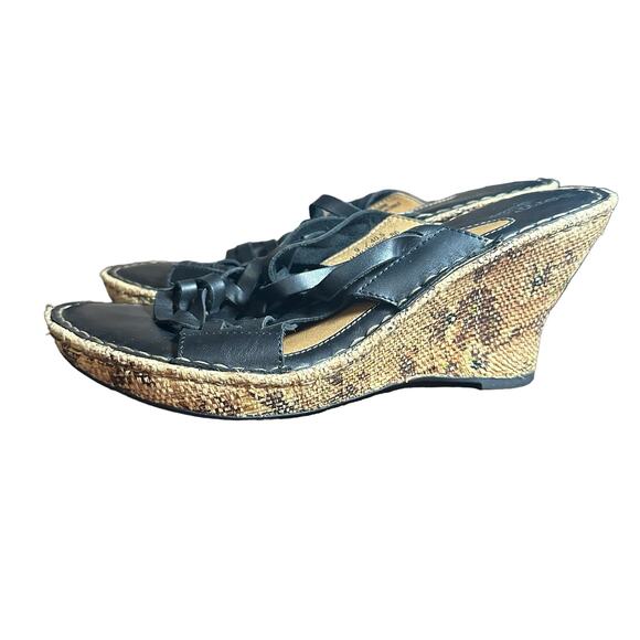Born Drillers Turbie Black Woven Leather Wedge Sandals Size 9 Comfort Platform - Picture 8 of 13